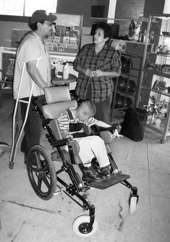 Here we adapt and condition a wheelchair for whatever handicaps the person has.
